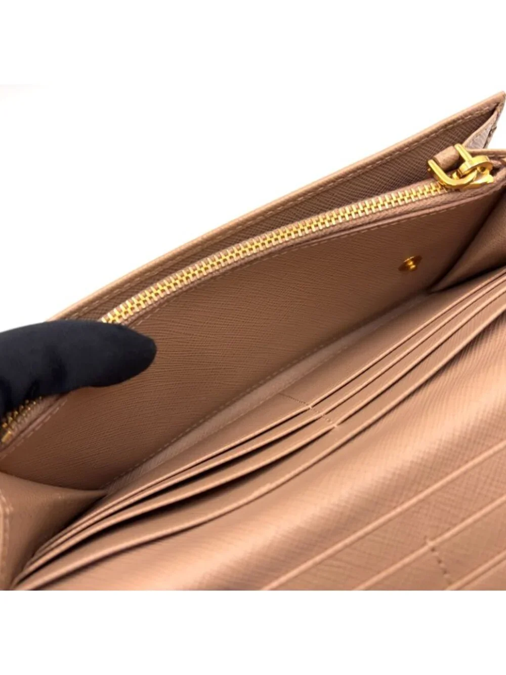 Prada Saffiano Metal Bifold Leather Pink Beige Wallet Gold